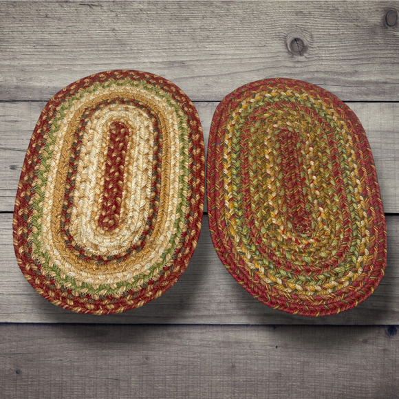 Lot 2 x Vintage Mini Small Oval Braided Rag Rugs 15" x 10" Dollhouse Plant Mats - Picture 1 of 6
